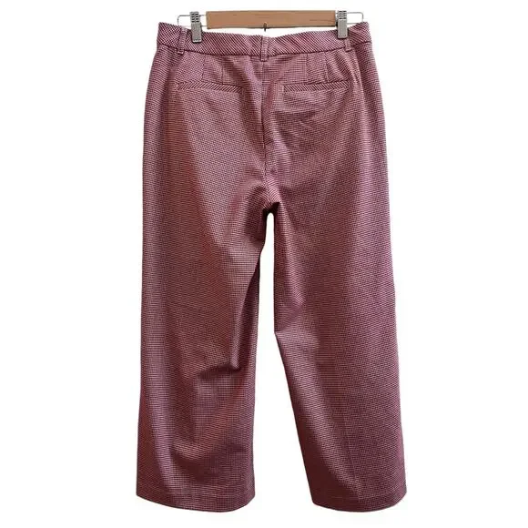 J Jill Red Houndstooth Print Size 8 Viscose Blend Wide Leg Pant 24.5 Inch Inseam - Picture 4 of 13